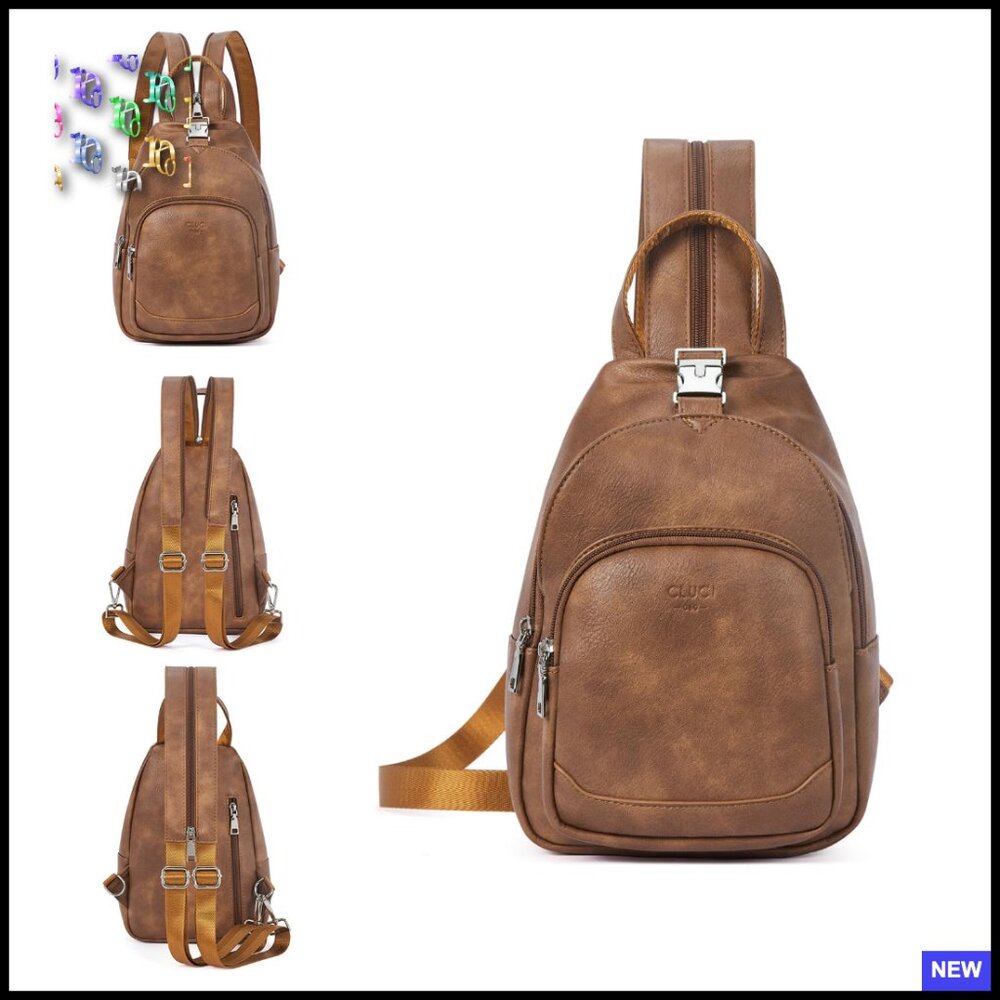 Convertible Leather Sling Backpack Crossbody Purs… - image 1
